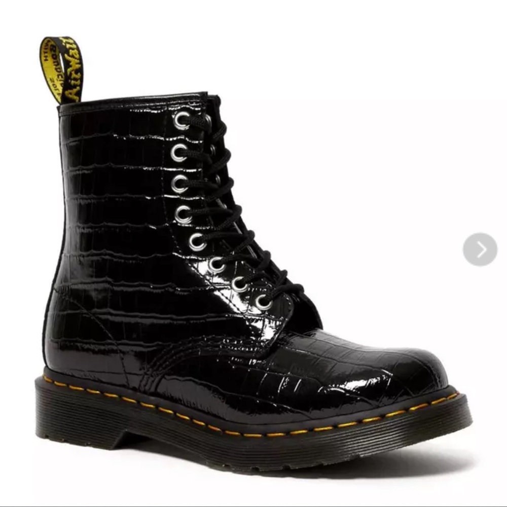 Dr. Martens 1460 Patent Leather Crocodile Print Boots in Black Size 8